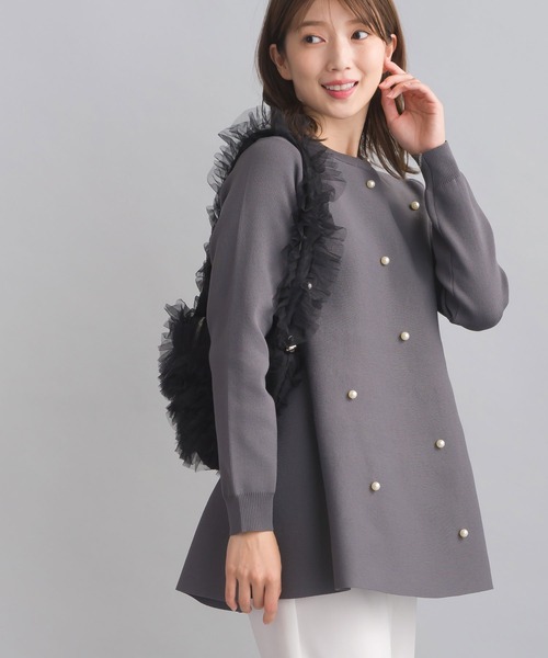 ニット セーター パール付きチュニックニット レディース PICCIN PERLA ニット セーター パール付きチュニックニット