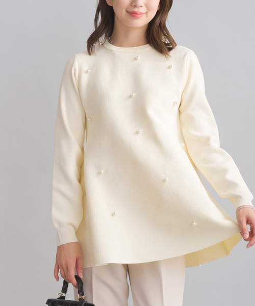 ニット セーター パール付きチュニックニット レディース PICCIN PERLA ニット セーター パール付きチュニックニット