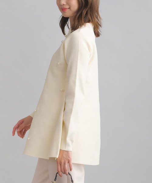 ニット セーター パール付きチュニックニット レディース PICCIN PERLA ニット セーター パール付きチュニックニット