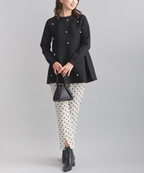 ニット セーター パール付きチュニックニット レディース PICCIN PERLA ニット セーター パール付きチュニックニット