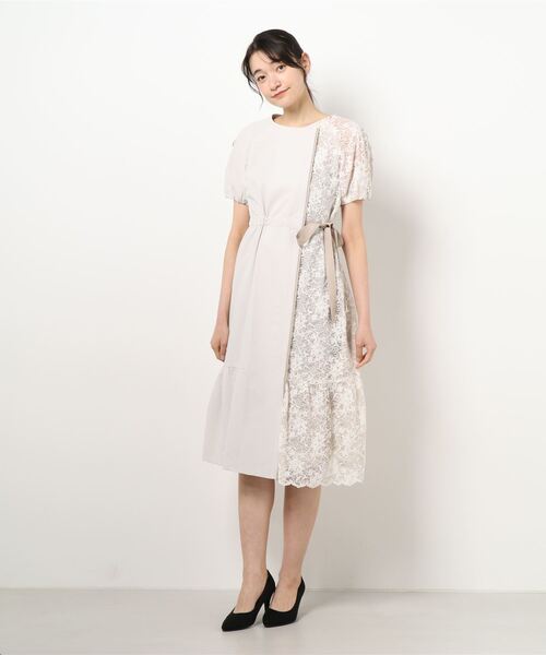 LANVIN en Bleu」 半袖ワンピース 38 ベージュ レディース : 85822319 