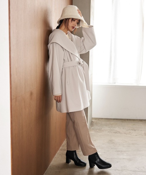 mysty woman スタンドネック ミドルコート リボン モカ 3way新品 スタンドネックミドルコート | Chez toi(シェトワ)レディース
