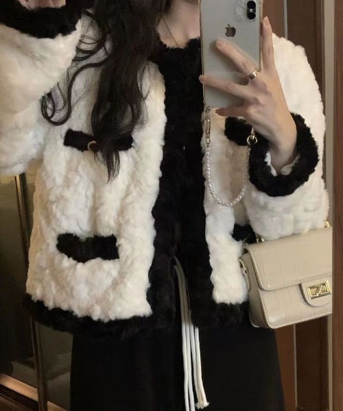 deux amour ジャケット テーラードジャケット エコファーバイカラー