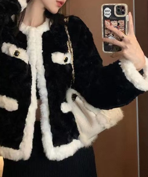 deux amour ジャケット テーラードジャケット エコファーバイカラー