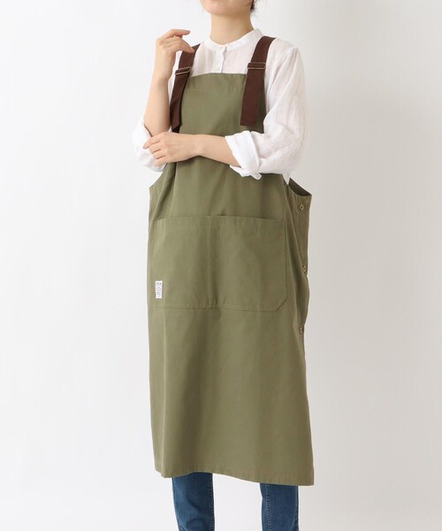 イングランド製 ブリティッシュリネン カバーオール L〜XL相当 キナリ 212 KITCHEN STORE エプロン カバーオールロングエプロン カーキ
