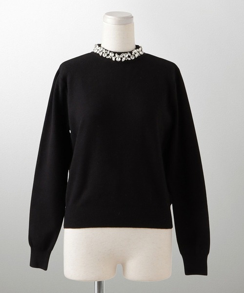 ニット セーター ビジューネック ニット プルオーバー HUIT レディース