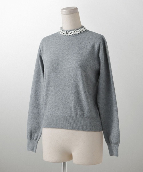 ニット セーター ビジューネック ニット プルオーバー HUIT レディース ビジューネック ニット プルオーバー HUIT（ニット/セーター