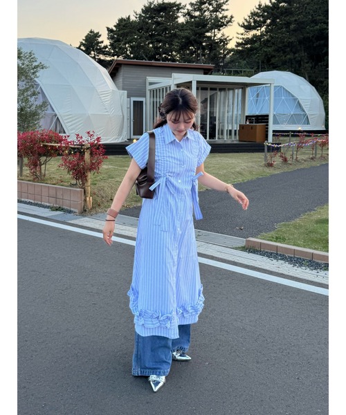 jouetie ワンピース 「再入荷」ギャザーリボンロングシャツ
