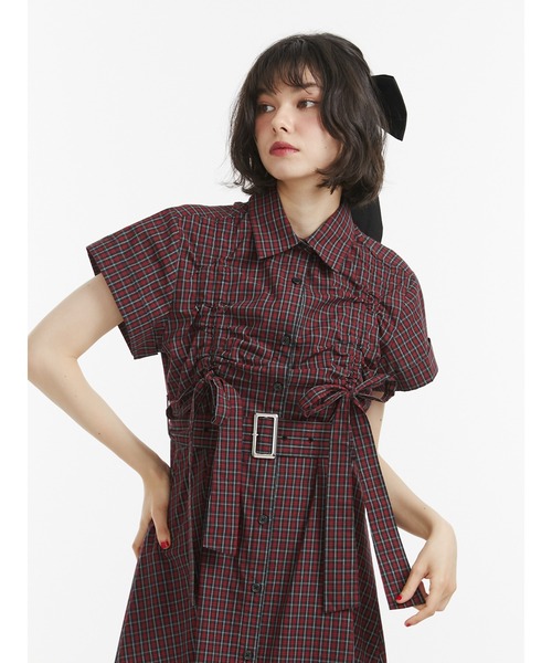新品タグ付き！jouetie リボン付きロングシャツワンピース jouetie ワンピース 「再入荷」ギャザーリボンロングシャツ
