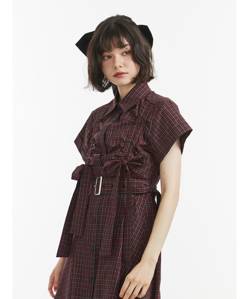 jouetie ギャザーリボンロングシャツワンピース セール】【再入荷】ギャザーリボンロングシャツワンピース 夏服