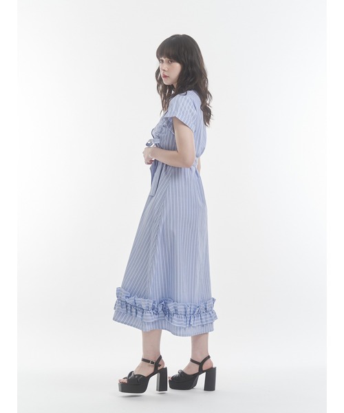 jouetieジュエティ☆ギャザーリボンロングシャツワンピース☆ブルー☆used jouetie ワンピース 「再入荷」ギャザーリボンロングシャツ