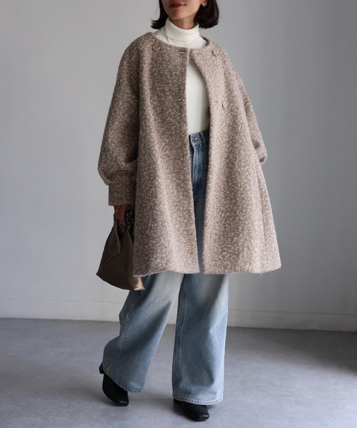 「Riberry」 ノーカラーコート MEDIUM グレー レディース_画像3