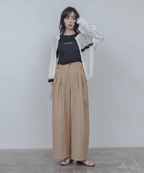 ニット セーター 布帛MIXメッシュニットブルゾン レディースの画像