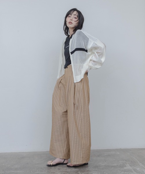 ニット セーター 布帛MIXメッシュニットブルゾン レディースの画像