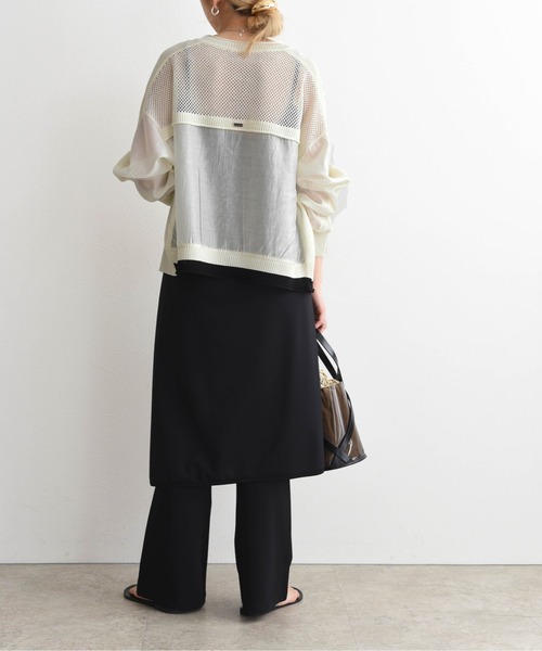 Eimee Law アシンメトリー　切替配色　布帛ブルゾン　ニット　Mサイズ Eimee Law ニット セーター 布帛MIXメッシュニットブルゾン