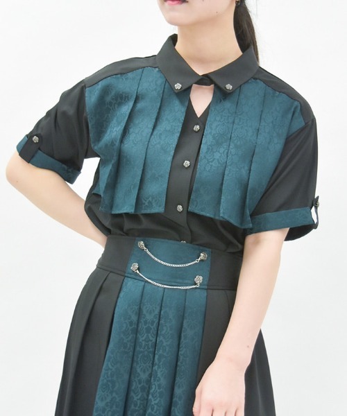 axes femme ブラウス シャツ ジャカード×プリーツブラウス