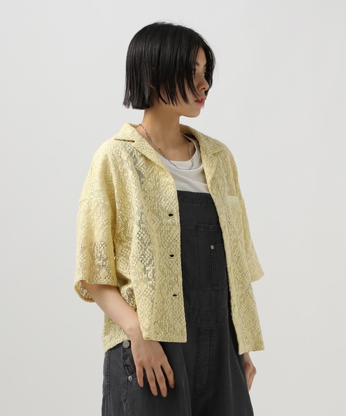 BAYFLOW（ベイフロー） ブラウス シャツ オープンカラーレースシャツ