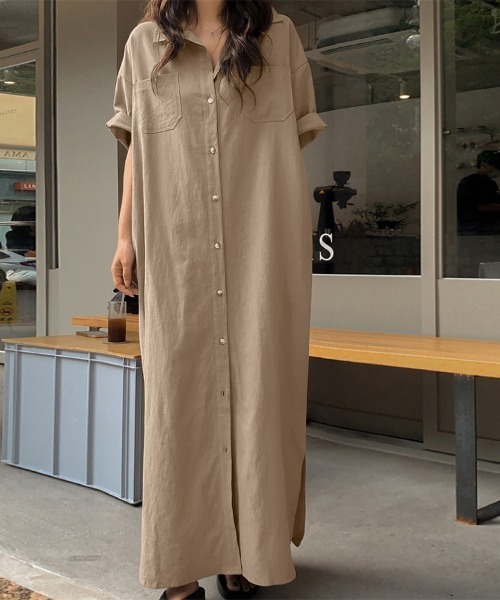 シンプルシャツワンピース シャツワンピース ロング丈シンプルシャツワンピース : ZOZOTOWN