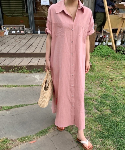 シャツワンピース ロング丈シンプルシャツワンピース : ZOZOTOWN