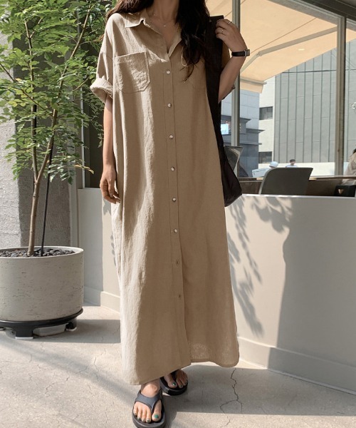 シャツワンピース S~XL ソリッドカラー ロング丈 2color 楽天市場】ストライプ柄 シャツワンピース ワンピース