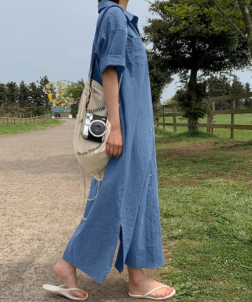 シャツワンピース ロング丈シンプルシャツワンピース : ZOZOTOWN