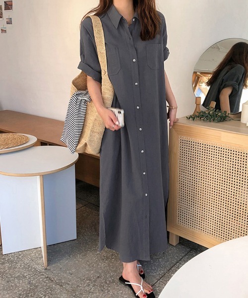 シャツワンピース ロング丈シンプルシャツワンピース : ZOZOTOWN