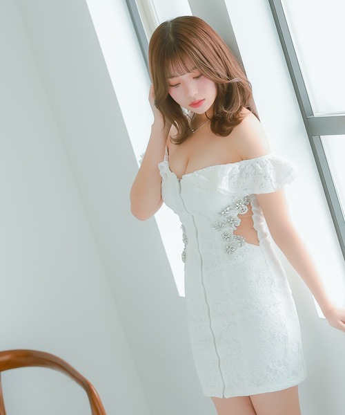 Tika ドレス キャバドレスオフショルダーフリル袖 フロント