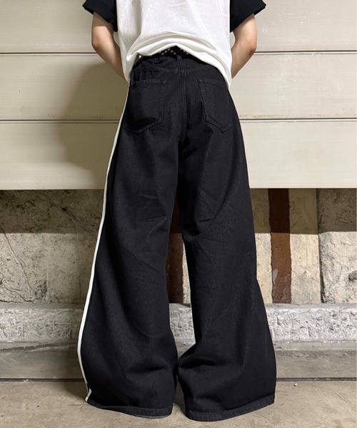 90s KIKWEAR ブラックデニム サイドラインバギーパンツ新品 W34 90s KIKWEAR ブラックデニム サイドラインバギーパンツ新品 W34