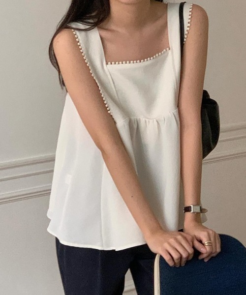 sheller ペプラム　トップス　ノースリーブ シェリエ デニム ペプラム トップス ノースリーブ Fの通販 by