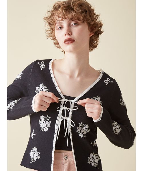 FURFUR（ファーファー） カーディガン フラワーリボンジャガード