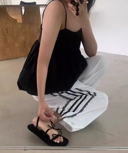 ワイドパンツ パンツ シャリ感素材サイドレーストラックパンツ レディース | ブランド登録なし | 14