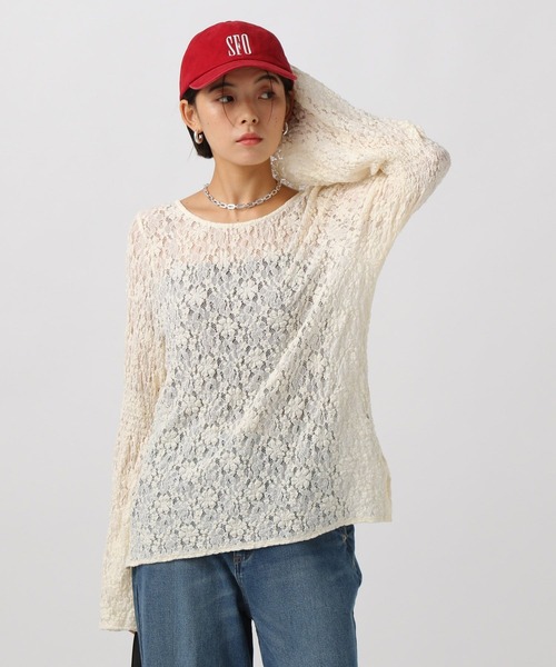 【新品】フレアスリーブレースプルオーバー ホワイト 半袖 FREE BAYFLOW（ベイフロー） tシャツ フレアスリーブカットレースプル