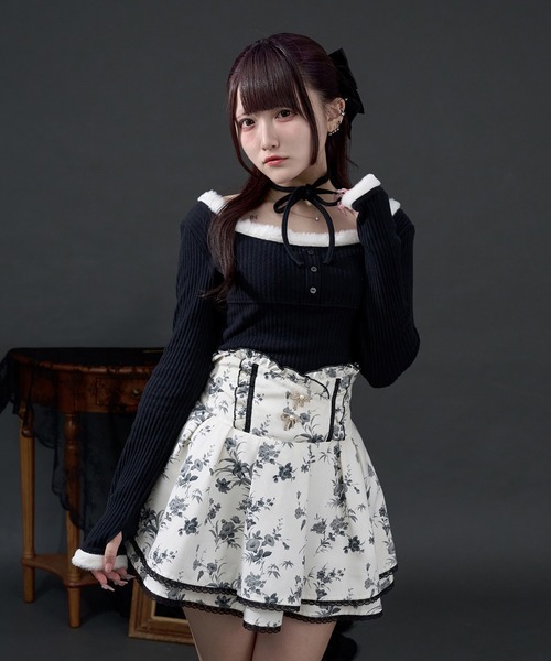 トップス yabt Pal elfy tシャツ ファー付きカットリブトップス レディース