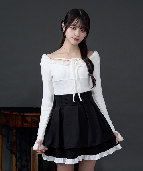 トップス yabt Pal elfy tシャツ ファー付きカットリブトップス レディース