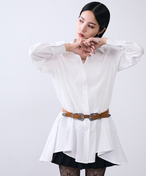 【美品】ルーニィ シャツデザインベルト付きワンピース 洗える ホワイト36 シャツデザインベルト付きワンピース｜LOUNIE（ルーニィ）公式サイト