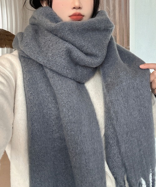 2ly2 マフラー ストール 無地フリンジ大判マフラー レディース
