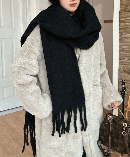 2ly2 マフラー ストール 無地フリンジ大判マフラー レディース