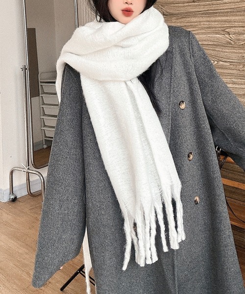 2ly2 マフラー ストール 無地フリンジ大判マフラー レディース