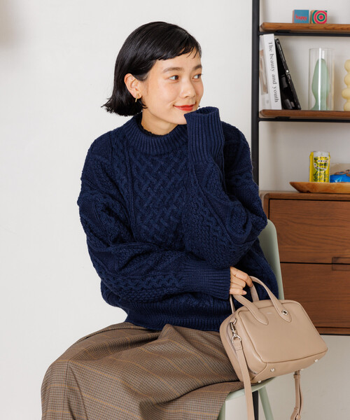 クルーネックケーブル短丈ニット MIX Mila Owen（ミラオーウェン）の「クルーネックケーブル短丈ニット