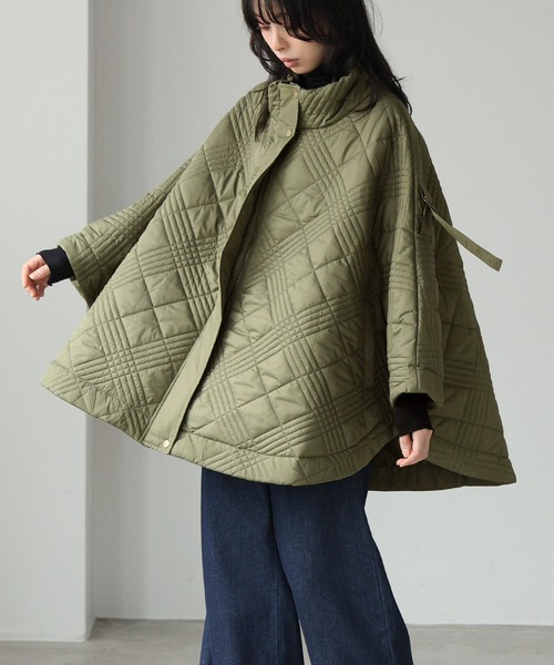 itto ポンチョ 2WAYキルティングポンチョコート レディース