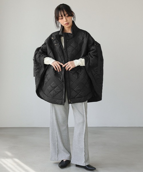 itto ポンチョ 2WAYキルティングポンチョコート レディース