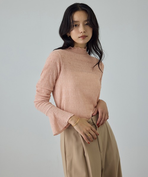 ロペ（ROPE’）/ボタニカルダイフレアスリーブハイネックカットソー/イージーケア・アンサンブル対応 ROPE'（ロペ） tシャツ ボタニカルダイフレアスリーブハイネック