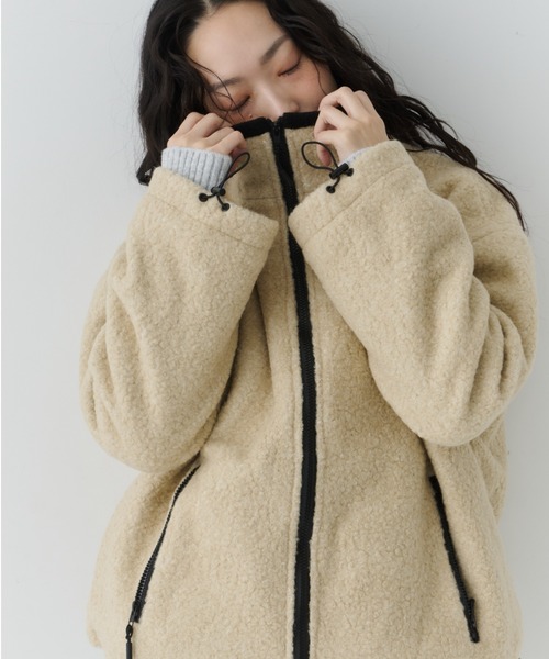 NUJOH ジャケット ノーカラージャケット Contrast Zip Boa Jacket