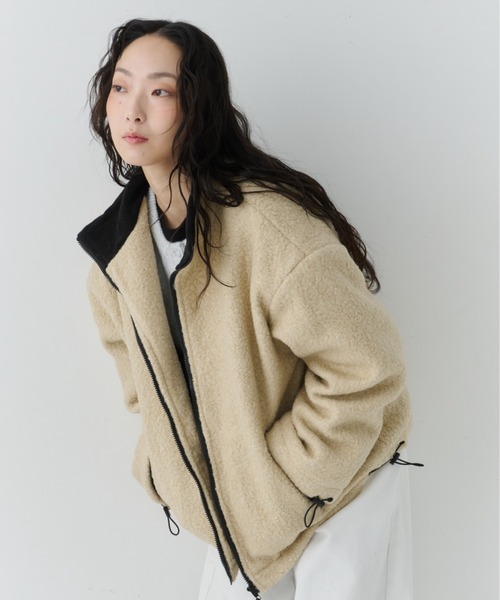 NUJOH ジャケット ノーカラージャケット Contrast Zip Boa Jacket