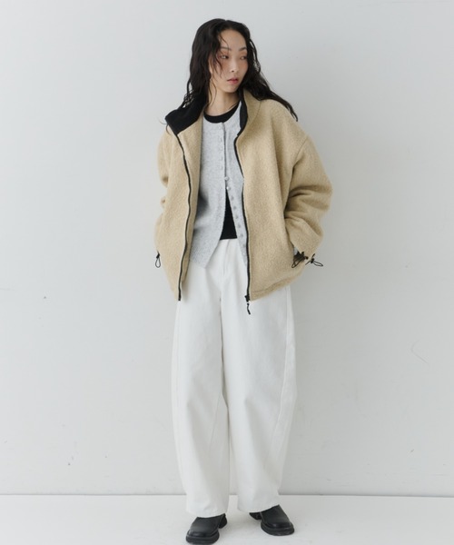 ジャケット・アウター cotty NUJOH ジャケット ノーカラージャケット Contrast Zip Boa Jacket