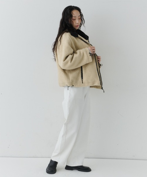 NUJOH ジャケット ノーカラージャケット Contrast Zip Boa Jacket