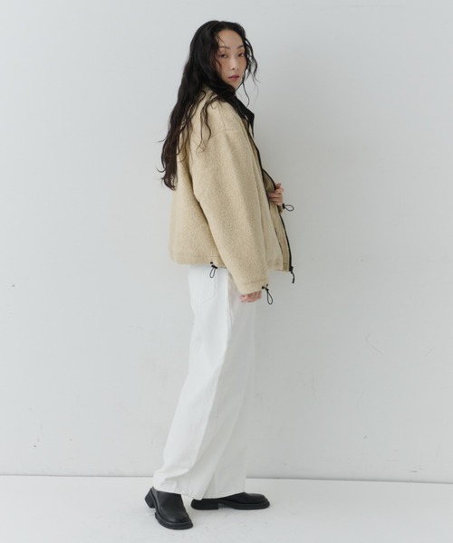 NUJOH ジャケット ノーカラージャケット Contrast Zip Boa Jacket