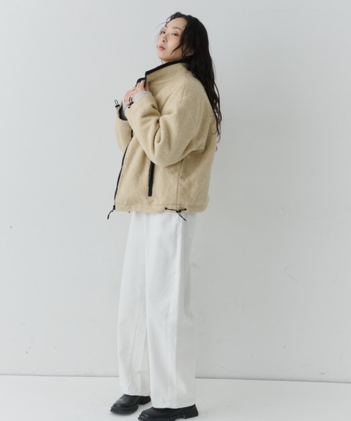 NUJOH ジャケット ノーカラージャケット Contrast Zip Boa Jacket