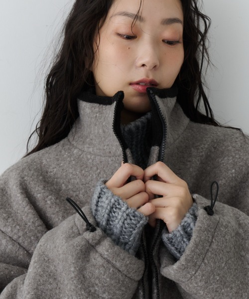 NUJOH ジャケット ノーカラージャケット Contrast Zip Boa Jacket