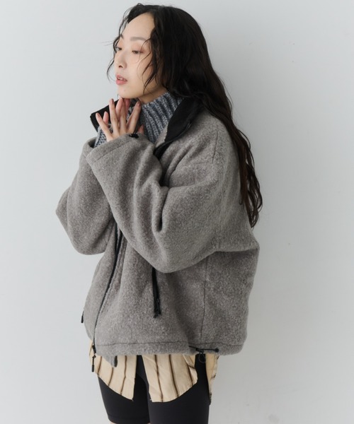 NUJOH ジャケット ノーカラージャケット Contrast Zip Boa Jacket